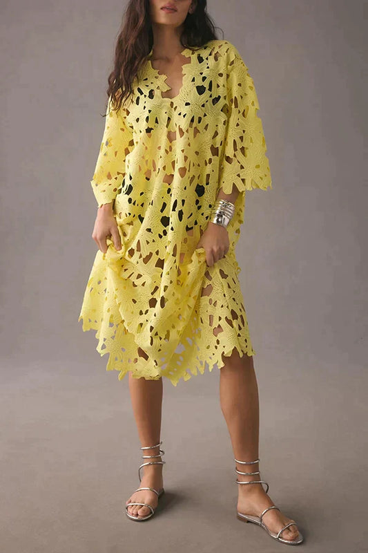 Midikleid mit Blumenmuster und Schnürung – Maelis