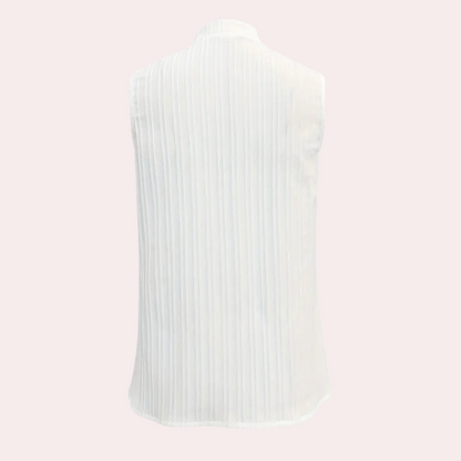 Ärmellose weiße Bluse aus Baumwolle, Rückansicht, Damenmode, elegant, gestreift.