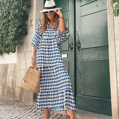 Maxikleid | Taillenbund | Bedruckt | Kurze Ärmel | Luftig | Mehrfarbig-Luzern Mode