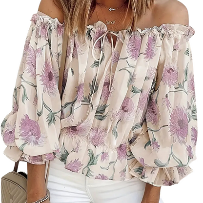 Schulterfreie Bluse mit Rosenmuster – Fayenne
