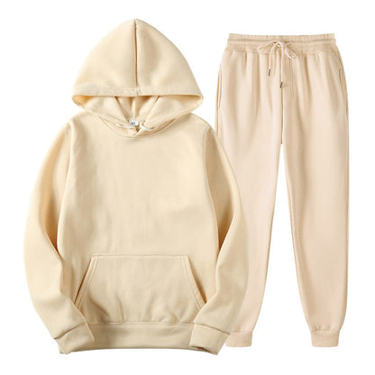 Beiges Kapuzenpullover und Jogginghose Set, Unisex, Baumwolle, bequem, Freizeitkleidung.