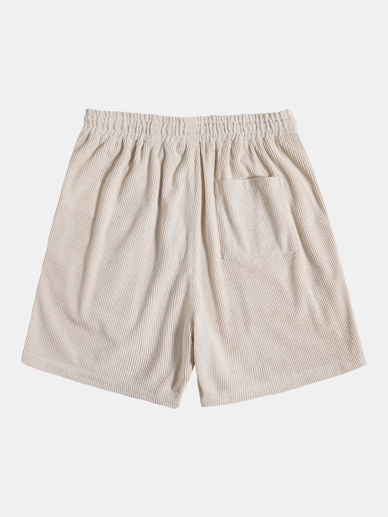 Beige gestreifte Shorts aus Baumwolle mit elastischem Bund und Tasche, ideal für Sommermode.