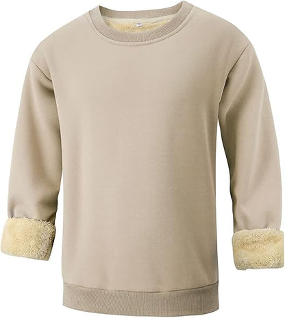 Beige Sweatshirt mit Fellbündchen, Unisex, warm, bequem, modisch, Herbst-Winter-Kleidung.