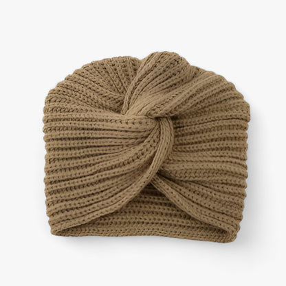Beige gestricktes Stirnband, Damenmode, Winteraccessoire, warm, elegant, handgefertigt.