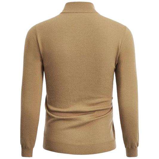 Beiger Herrenpullover aus Wolle, langärmelig, Rollkragen, elegant, warm, modisch.