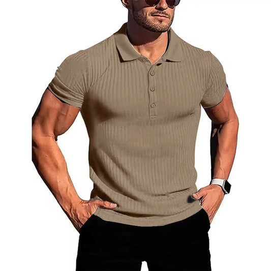 Atmungsaktiv | hochelastisch | Slim Fit | Feinstrick | Knopfleiste | Kurzarm-Khaki-S-Luzern Mode