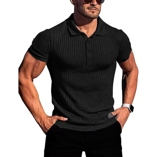 Atmungsaktiv | hochelastisch | Slim Fit | Feinstrick | Knopfleiste | Kurzarm-Schwarz-S-Luzern Mode