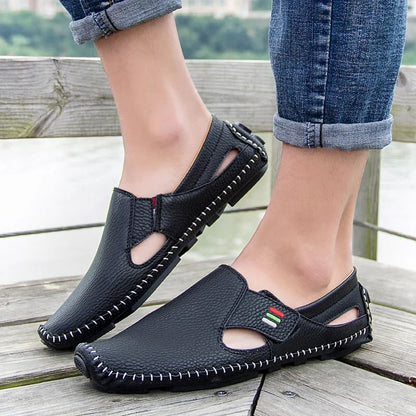 Slip-On | Echtleder | atmungsaktiv | rutschfest | EVA-Sohle | Herren | leicht-Luzern Mode