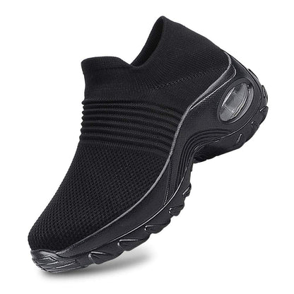 Schwarze Damen-Walkingschuhe, atmungsaktiv, rutschfest, bequem, für Sport und Freizeit.