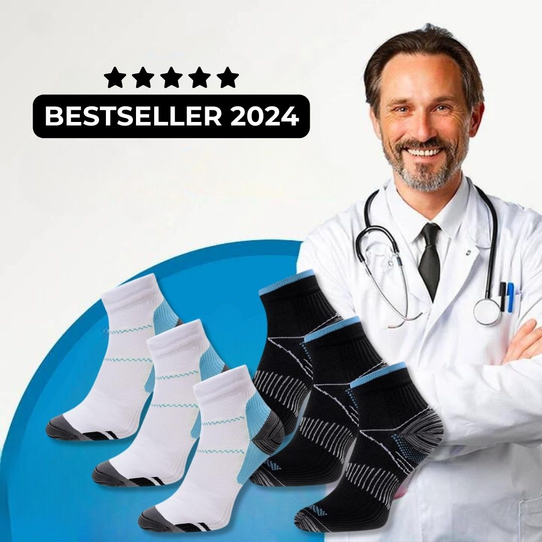 Arzt mit Bestseller 2024 Socken, weiß und schwarz, für Komfort und Unterstützung.