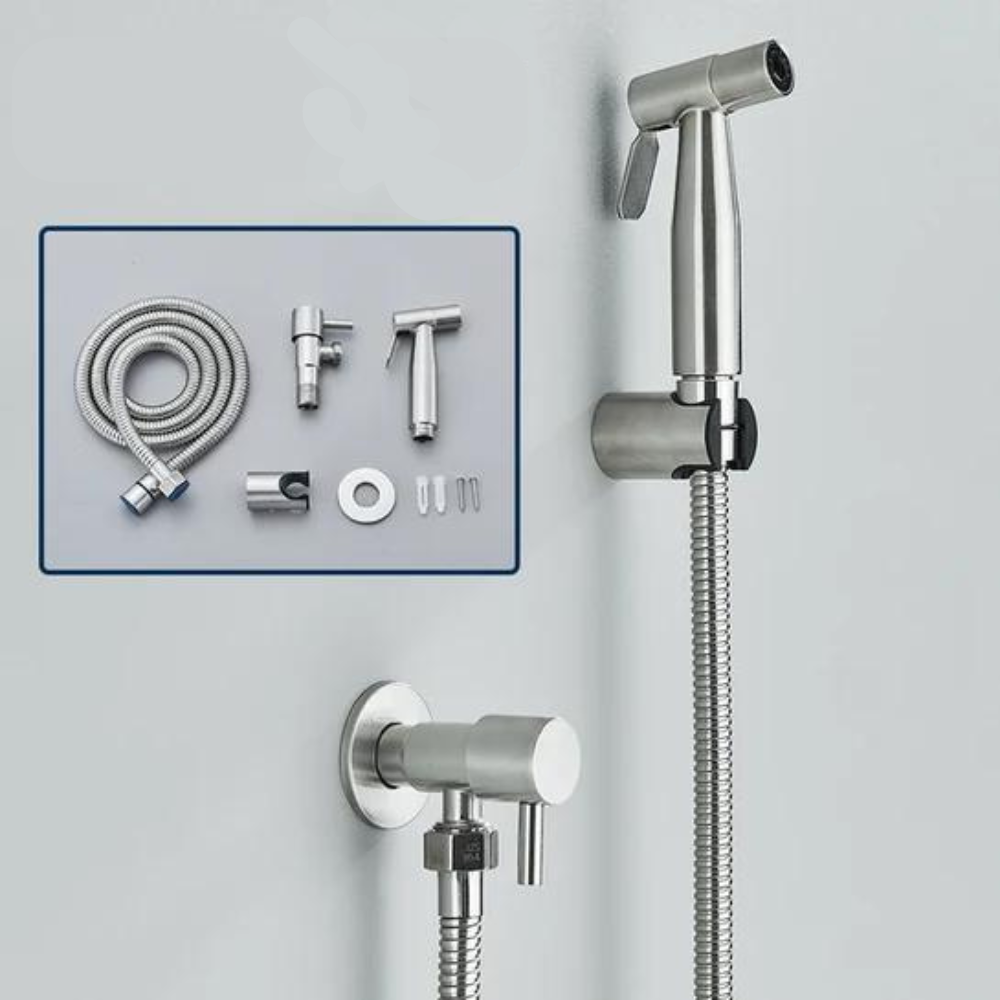 Edelstahl Bidet-Sprühset mit Schlauch und Zubehör, wandmontiert, Badezimmer Hygiene-Dusche.