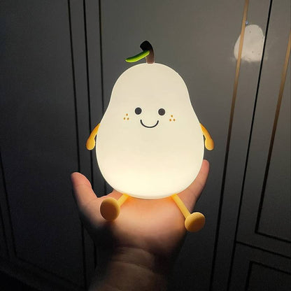 Leuchtende Birnen-Nachtlampe mit Gesicht, Kinderzimmer-Dekoration, LED, warmweißes Licht.