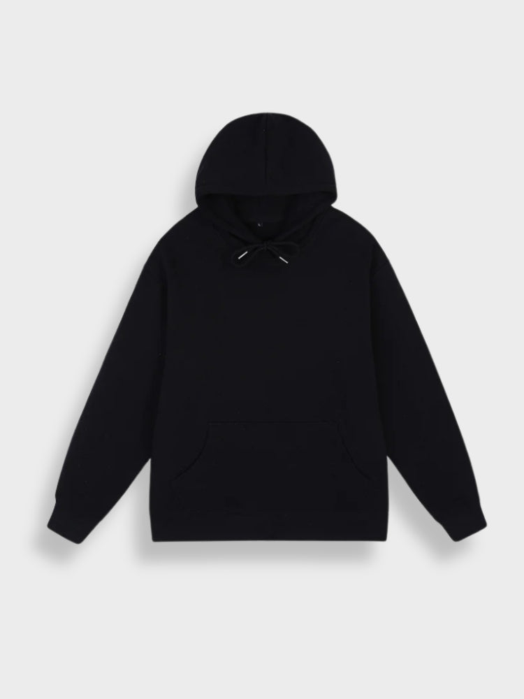 Schwarzer Kapuzenpullover aus Baumwolle, Unisex, lässig, mit Kängurutasche, modisch.