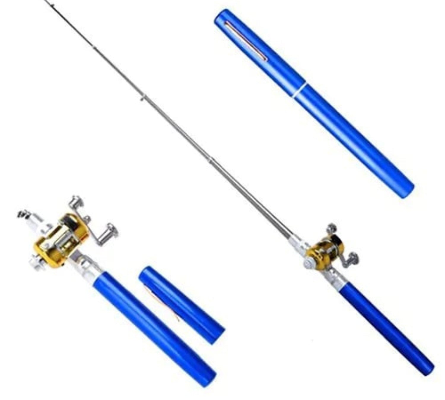Blaue tragbare Angelrute Set, kompakt, ideal für Reisen, leicht, Pocket Pro Modell.