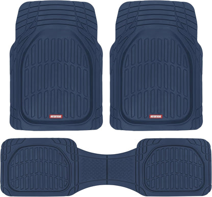 Blaue Gummifußmatten Set für Autos, rutschfest, strapazierfähig, wasserdicht, 3-teilig.