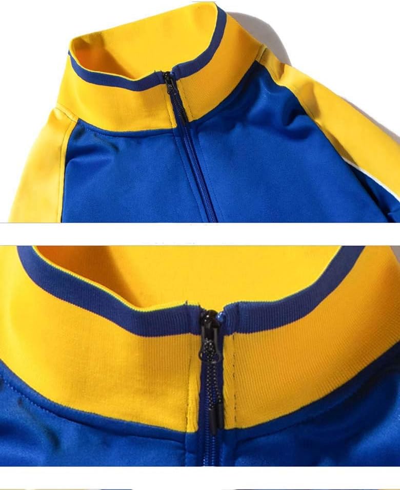 Blau-gelber Sportanzug mit Reißverschluss, Polyester, atmungsaktiv, Trainingsanzug Herren.