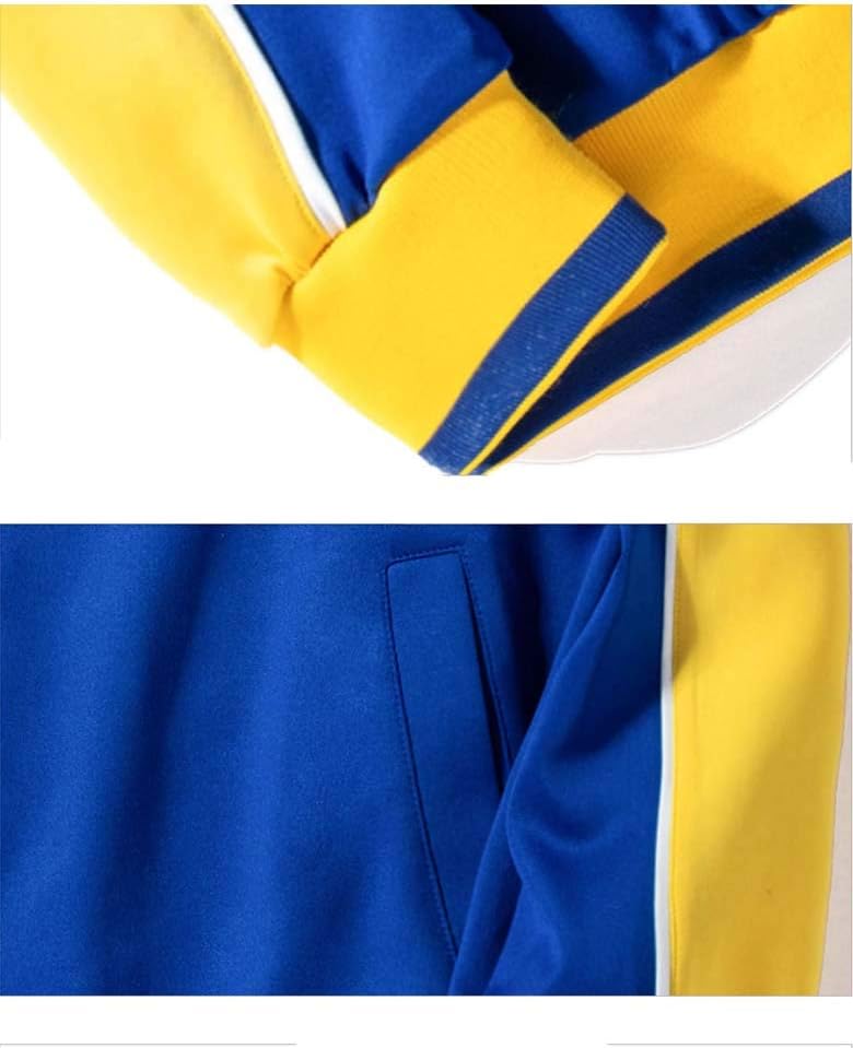 Blauer und gelber Trainingsanzug, Polyester, Sportbekleidung, modisch, bequem.