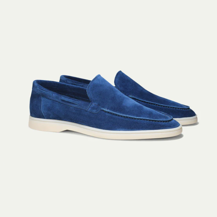 Blaue Wildleder-Slipper für Herren, elegante Freizeitschuhe, rutschfeste Sohle.