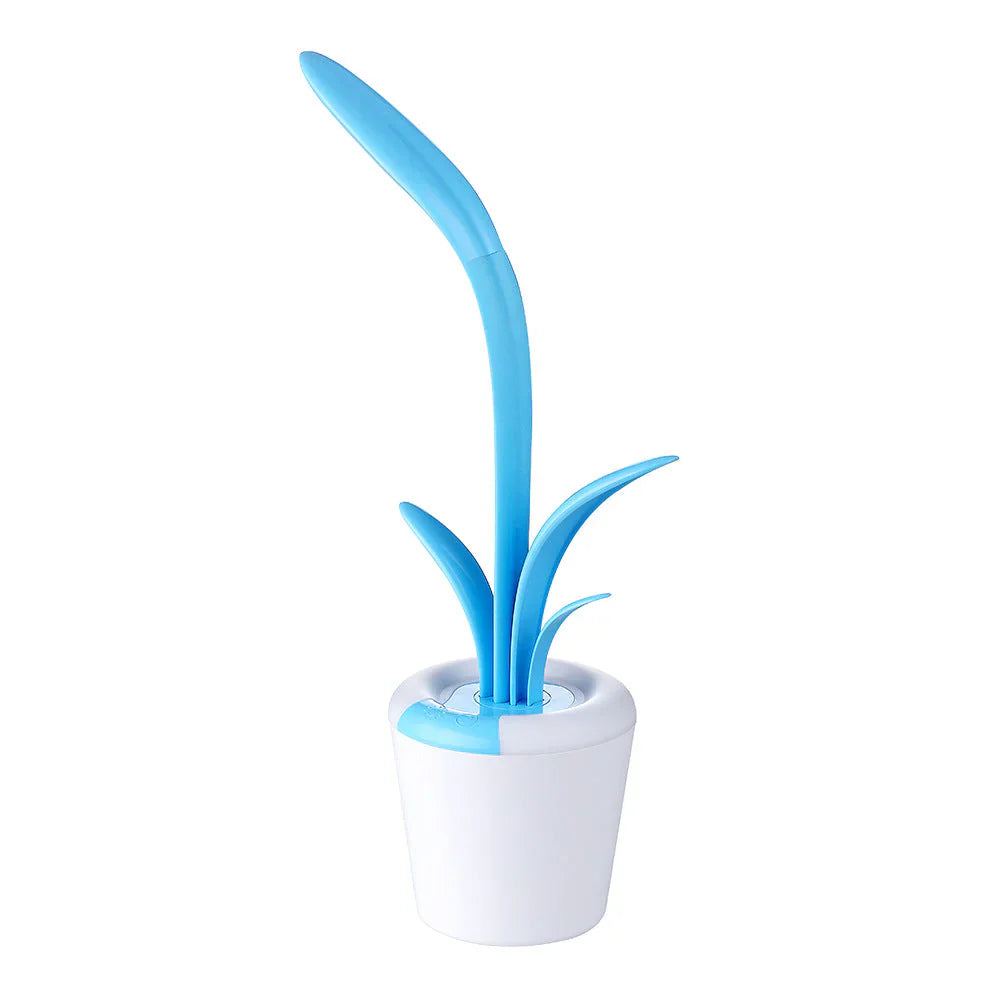 Blauer LED-Schreibtischlampe in Pflanzenform, modernes Design, energiesparend, USB-betrieben.
