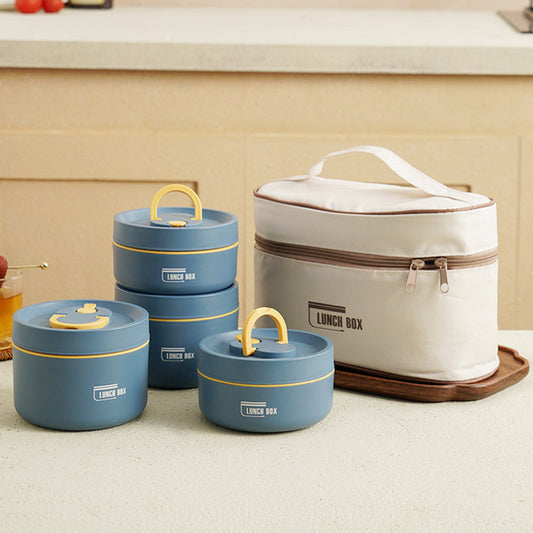 Blaue runde Lunchboxen Set mit Tragetasche, stapelbar, Kunststoff, Küche, Aufbewahrung.
