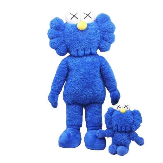 Blaues Plüschspielzeug mit X-Augen, große und kleine Figur, weiches Material, Kinderfreundlich.