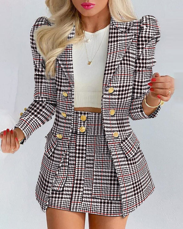 Taillierter Blazer | figurbetonter Rock | weiches Material | vielseitig kombinierbar-Schwarz/Karo-S-Luzern Mode