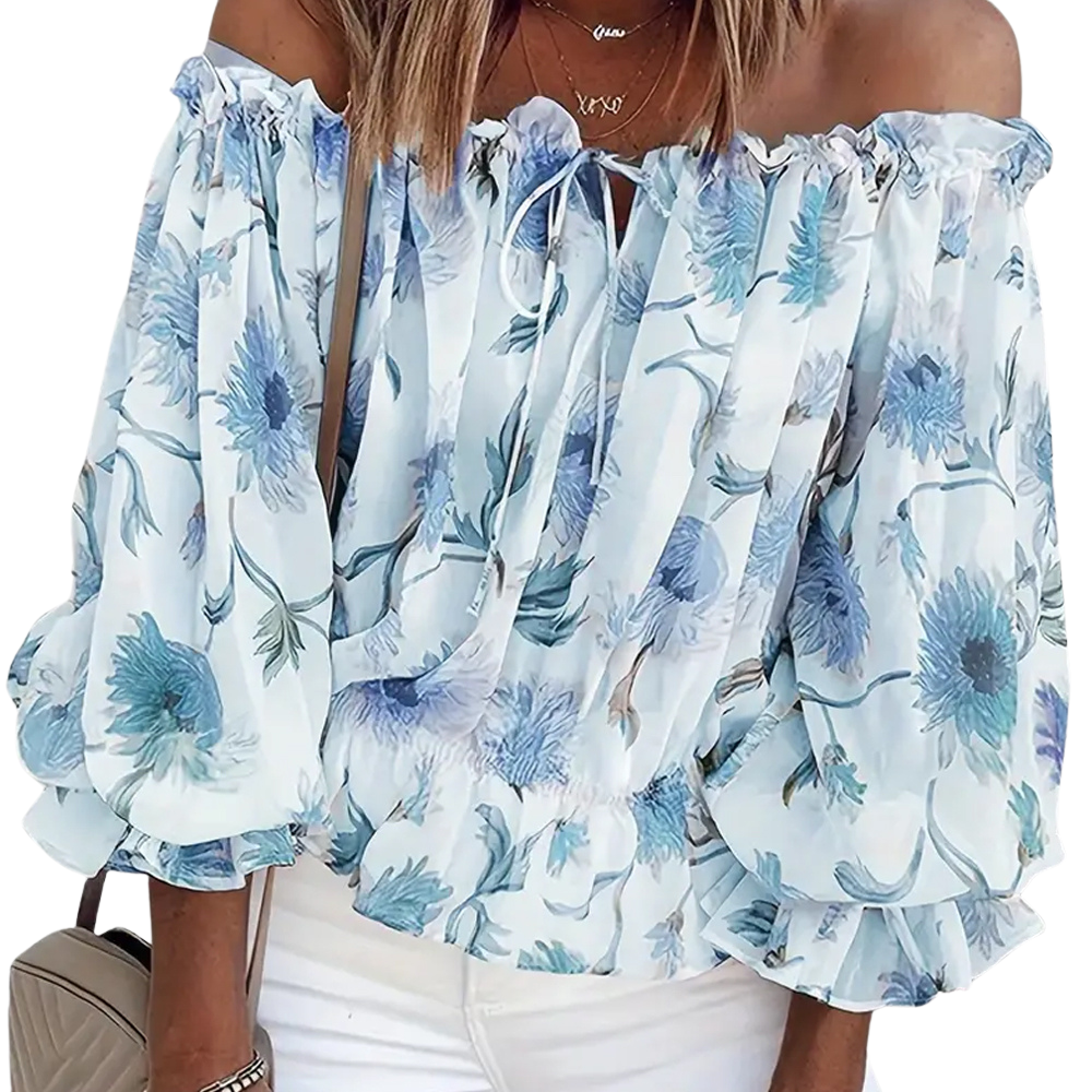 Schulterfreie Bluse mit Rosenmuster – Fayenne