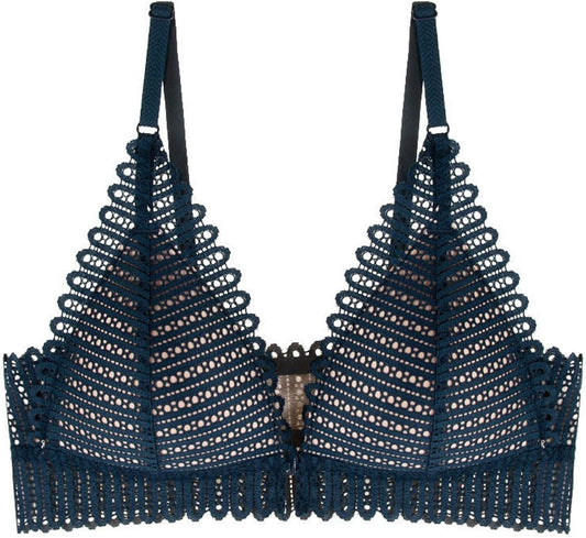 Dunkelblauer Spitzen-BH, Triangel-Design, verstellbare Träger, Damenunterwäsche.