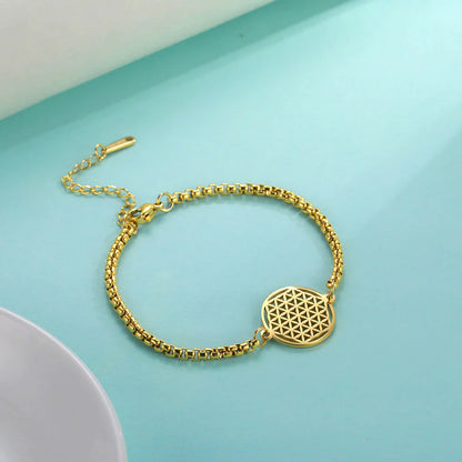 Goldenes Armband mit geometrischem Anhänger, Edelstahl, Damen-Schmuck, modisch, elegant.