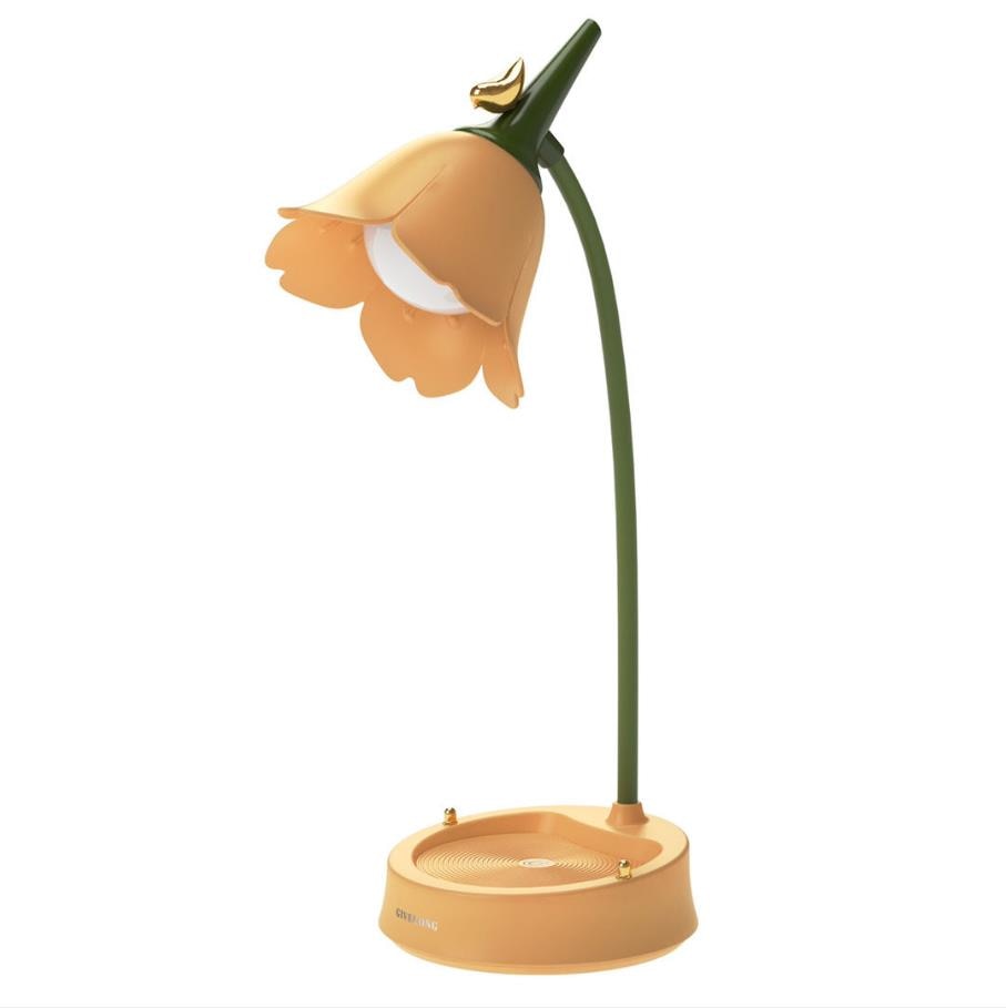 Blumenförmige Tischlampe, orange, LED, flexibler Hals, dekorative Beleuchtung, modern.