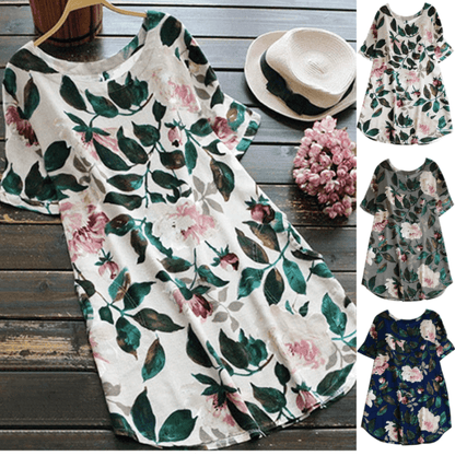 Sommerkleid Damen | Blumenmuster | Kurzarm | Freizeit | luftiger Schnitt-Luzern Mode