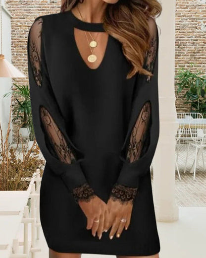 Schwarzes Bodycon Kleid mit Netz und V-Ausschnitt – Selena