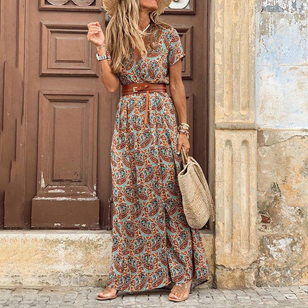 Boho-Muster | luftiger Schnitt | hoher Beinschlitz | verstellbare Taille | Maxilänge-Braun-S-Luzern Mode