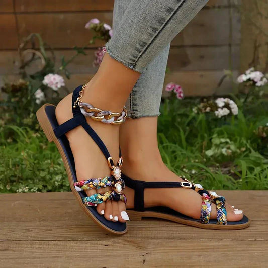 Damen Sandalen | Perlen | Boho-Design | Slip-On | Offen | Rutschfest-Luzern Mode