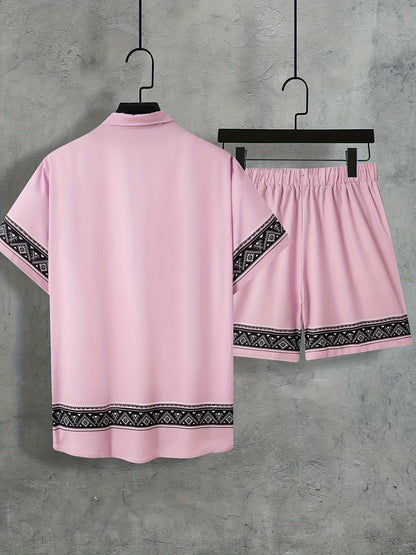 Boho Sommer Set Herren | zweiteilig Shirt Shorts | locker bequem | trendig Urlaub-Luzern Mode