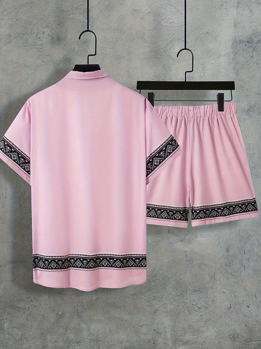Boho Sommer Set Herren | zweiteilig Shirt Shorts | locker bequem | trendig Urlaub-Luzern Mode