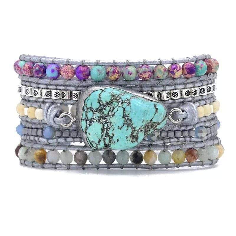 Handgemachtes Boho-Wickelarmband mit Kaiserjaspis und bunten Perlen, modisch, einzigartig.