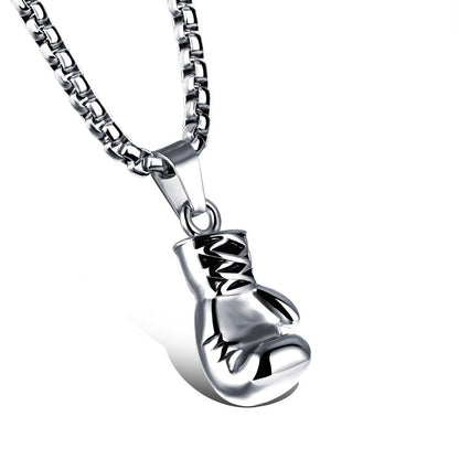 Herren Boxhandschuh Halskette, 18K Weißgold plattiert, Edelstahl, modisches Schmuckstück.