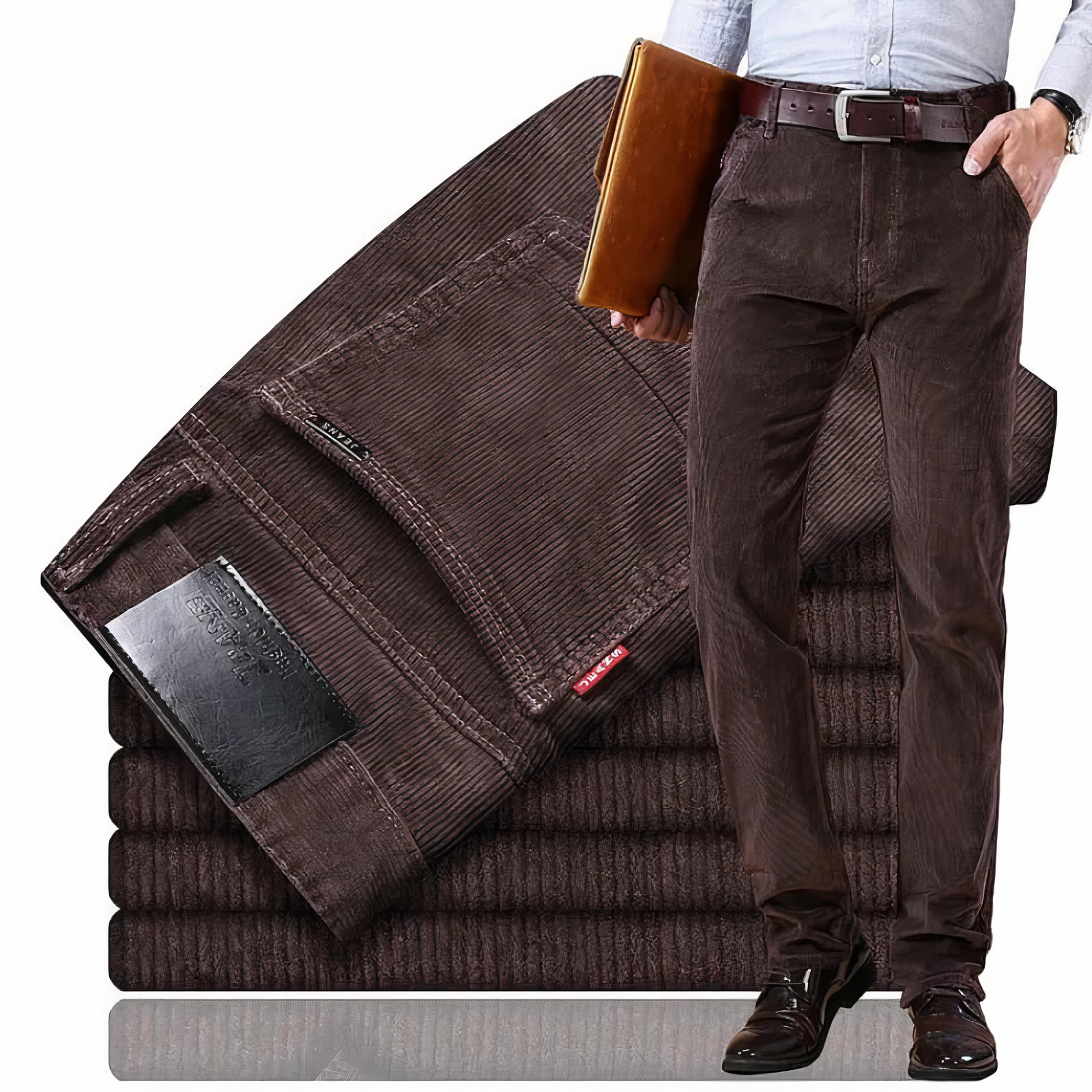 Braune Cordhose für Herren, elegant, modisch, ideal für Business und Freizeit.