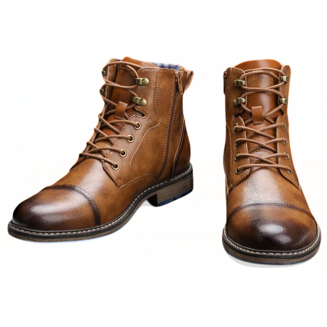 Braune Lederstiefel für Herren, Schnürung, robust, modisch, Herbst-Winter, rutschfeste Sohle.