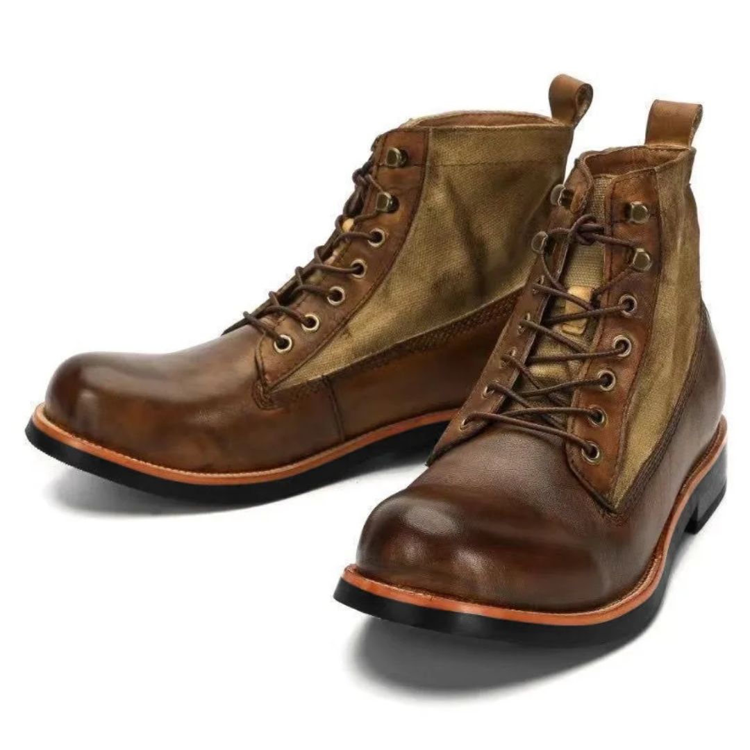 Braune Lederstiefel für Herren, Schnürstiefel, robust, modisch, Outdoor, Vintage-Look.