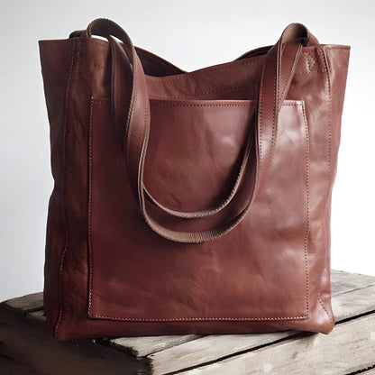 Braune Ledertasche, Shopper, handgefertigt, robust, modisch, Damenaccessoire, Einkaufstasche
