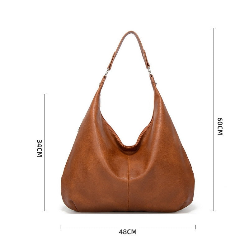 Braune Lederhandtasche, Hobo-Stil, 48x34x60cm, modisch, Damenaccessoire