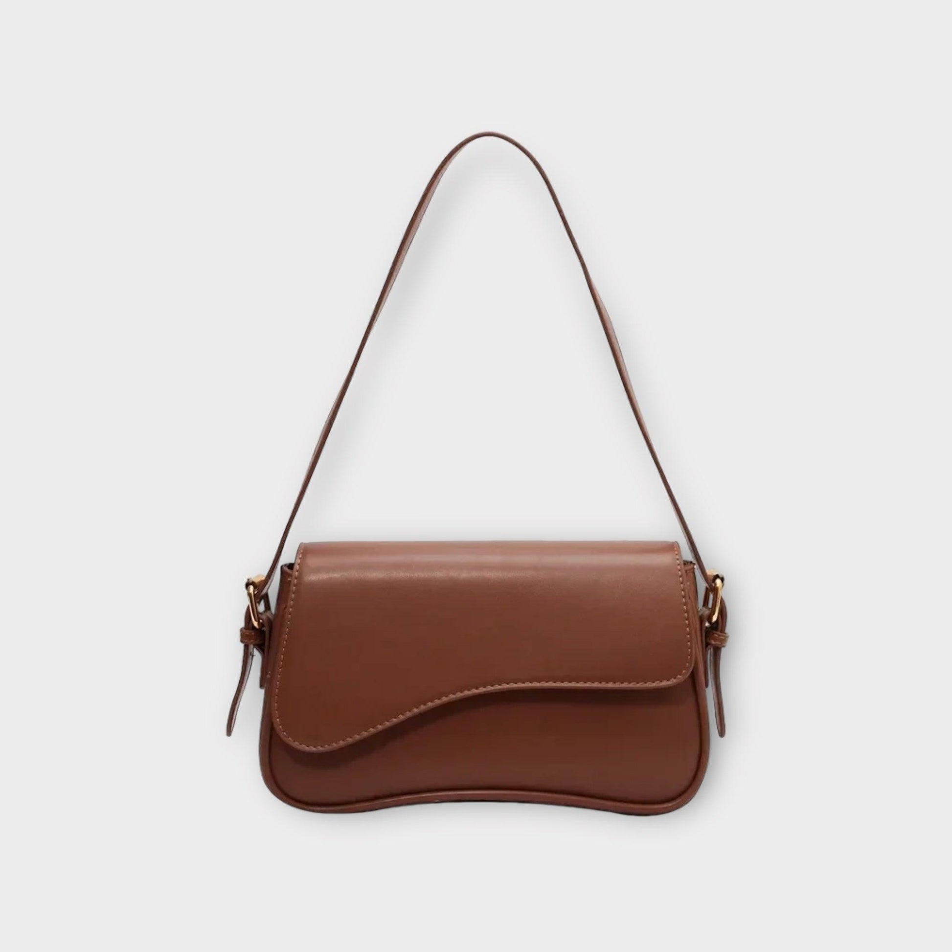 Braune Lederhandtasche mit Schulterriemen, elegantes Design, Damenmode Accessoire.