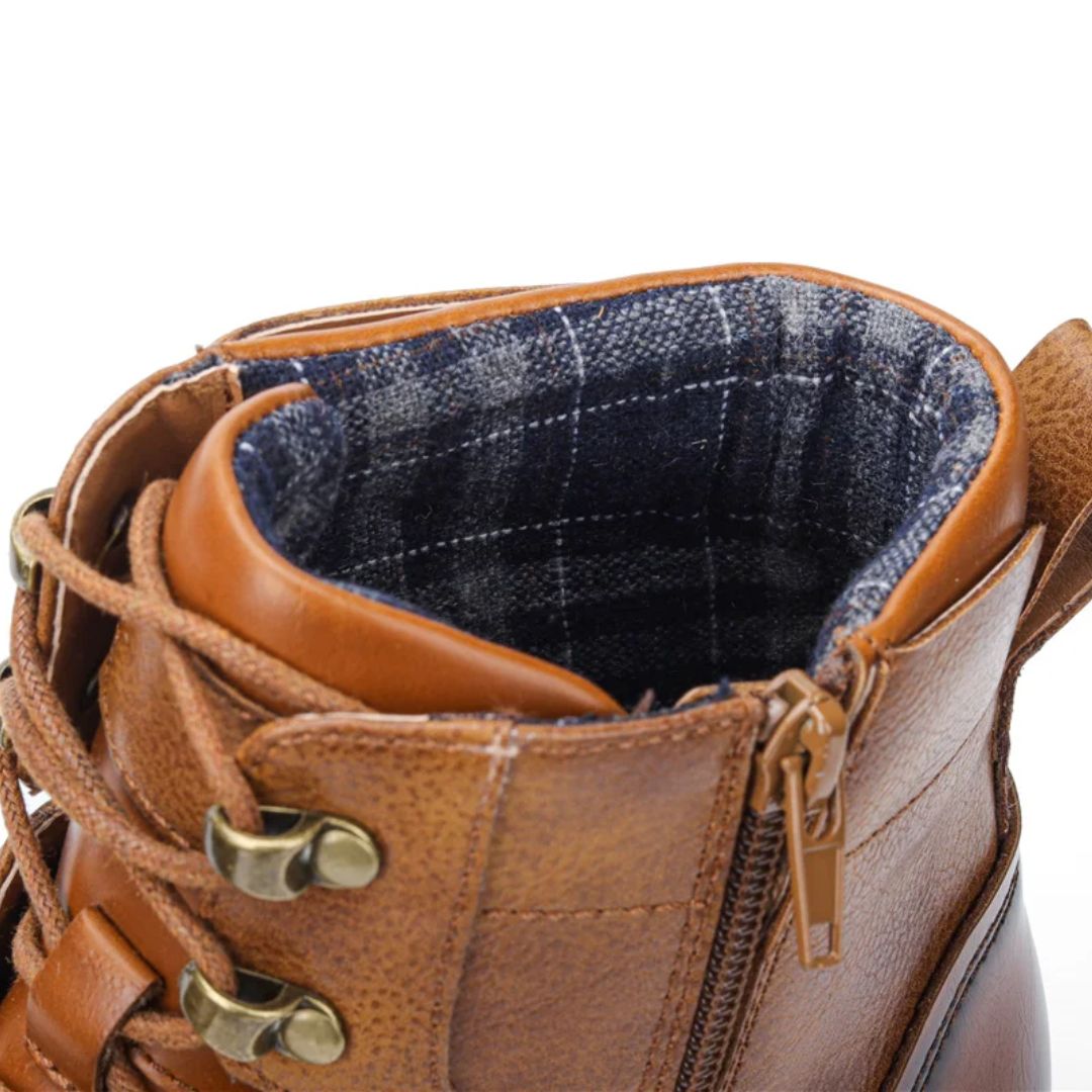 Braune Lederstiefel mit Reißverschluss, gefüttert, Herrenmode, Winterstiefel, Outdoor-Boots.