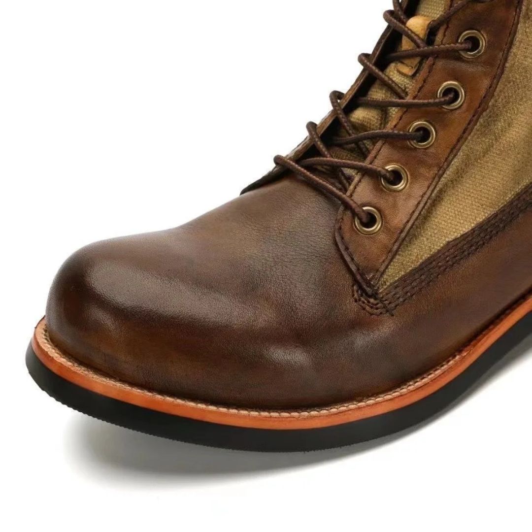 Brauner Lederstiefel, Herren, robust, Schnürung, Outdoor, modisch, langlebig, hochwertig.