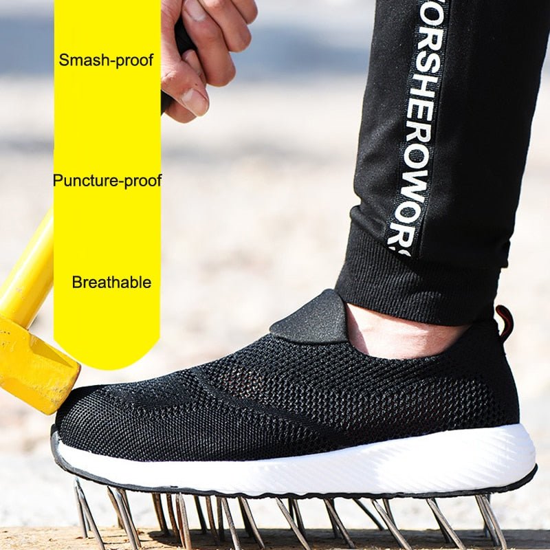 Schwarzer, atmungsaktiver, robuster Sneaker, stoßfest, durchstichsicher, für Outdoor-Aktivitäten.