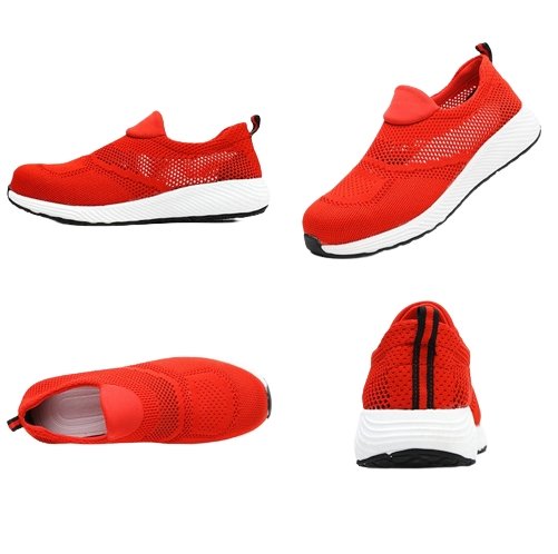 Rote Sneaker aus Mesh, super robust, stylisch, mit weißer Sohle, ideal für Sport und Freizeit.