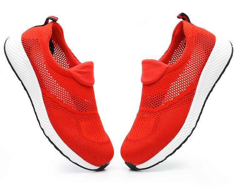 Rote atmungsaktive Sneaker, Mesh-Design, sportlich, bequem, für Damen und Herren.