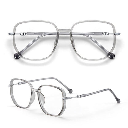 Stilvolle, transparente Anti-Blau-Licht Lesebrille, quadratisches Design, tragbar.